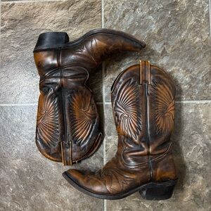 Boulet Men’s Western Cowboy Boots Size 8.5 Brown Leather Embroidered Stitch